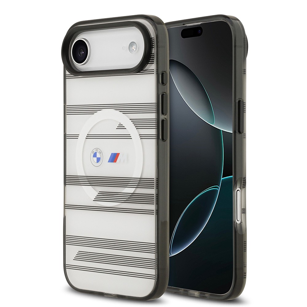 Apple iPhone 17 Air Kılıf BMW Orjinal Lisanslı M-safe Şarj Özellikli Metal Kamera Butonlu Yatay Şeritli M Dizayn Kapak