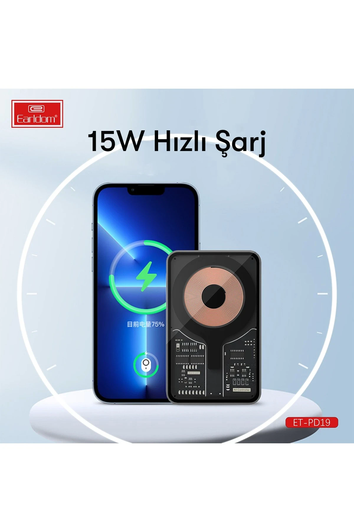 Earldom PD19 5.000 mAh Kablosuz Şarjlı Standlı PD Hızlı Şarj Powerbank
