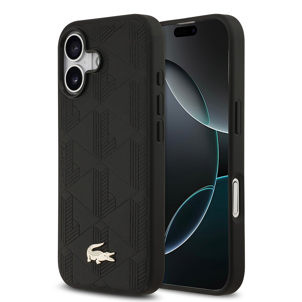 Apple iPhone 17 Kılıf Lacoste Orjinal Lisanslı M-safe Şarj Özellikli PU Deri Tasarımlı Karışık Monogram Desenli Kapak