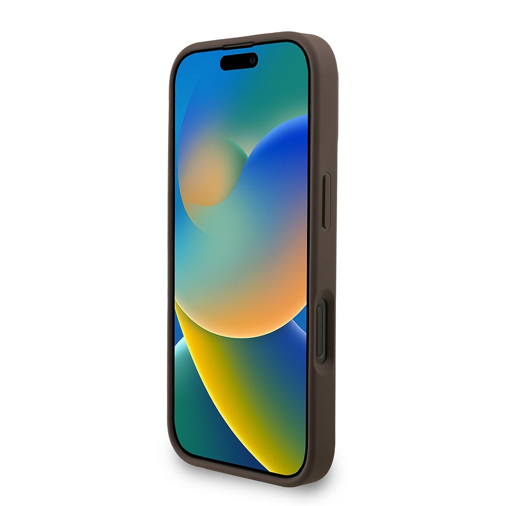 Apple iPhone 16 Pro Kılıf Guess Orjinal Lisanslı M-safe Şarj Özellikli PU Deri Bilek Askı İpli Yazı Logolu Kapak
