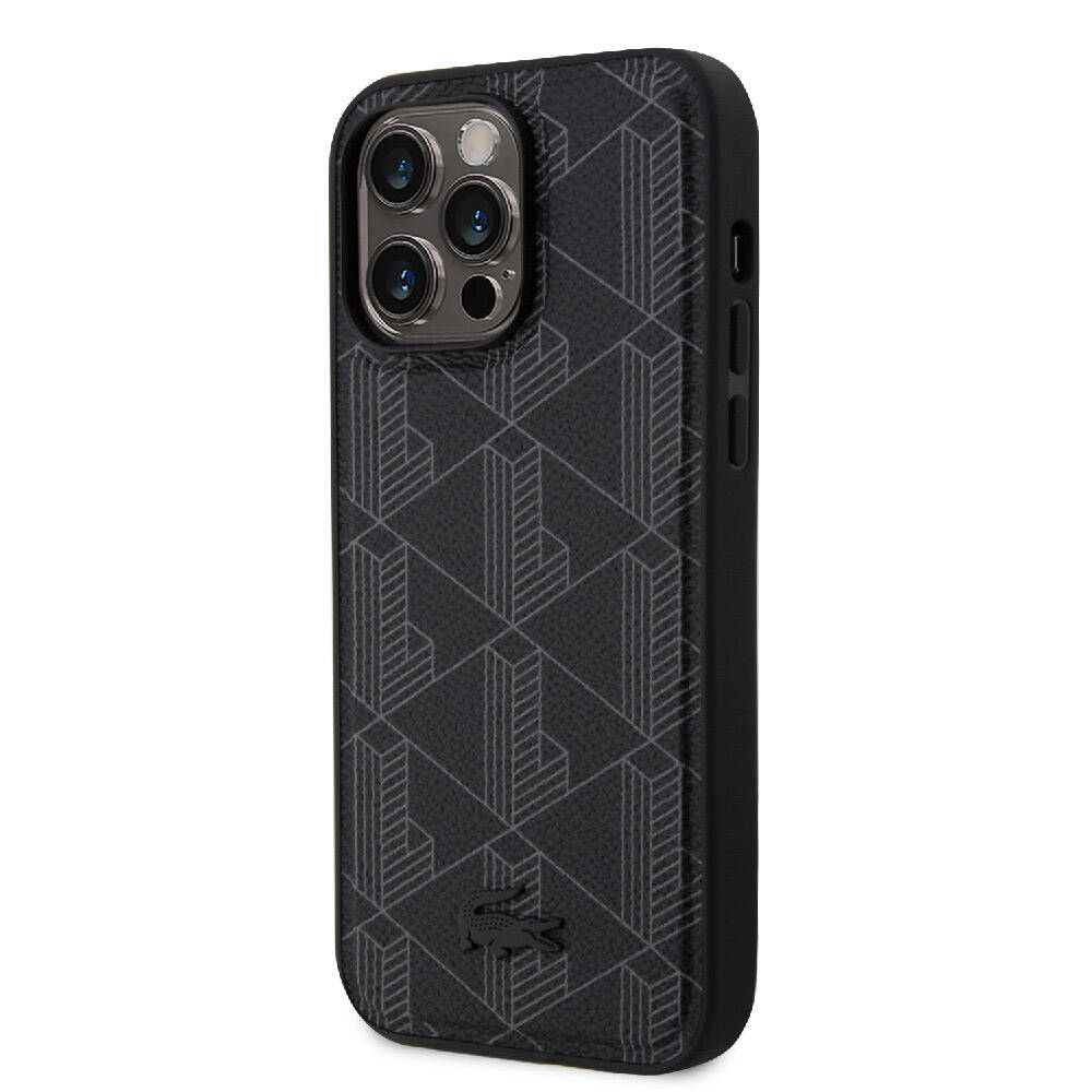 Apple iPhone 15 Pro Max Kılıf Lacoste Orjinal Lisanslı M-safe Şarj Özellikli PU Deri Görünümlü Karışık Monogram Desenli Kapak