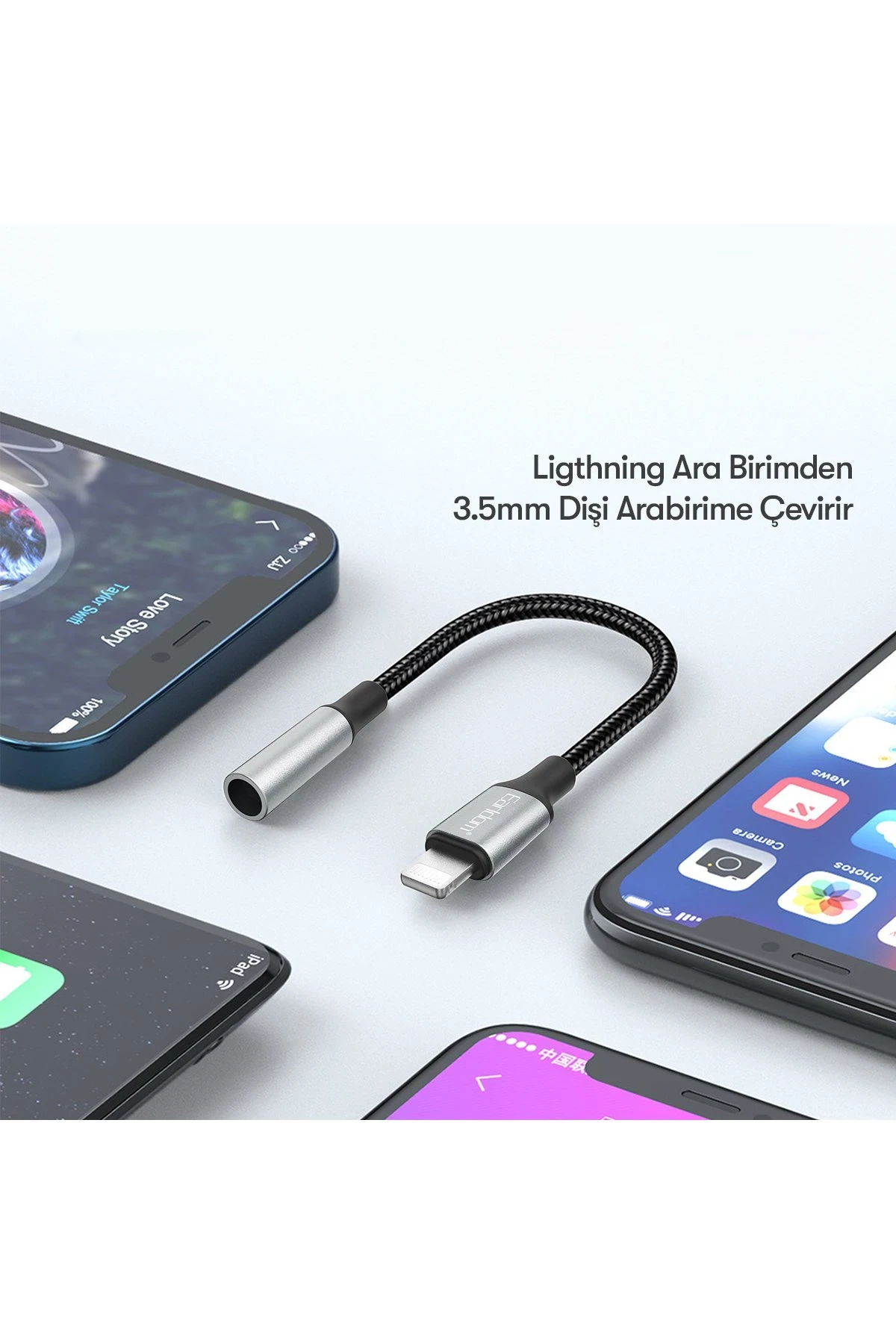 Earldom OT76 Tak Çalıştır 12cm Lightning to Aux Dönüştürücü
