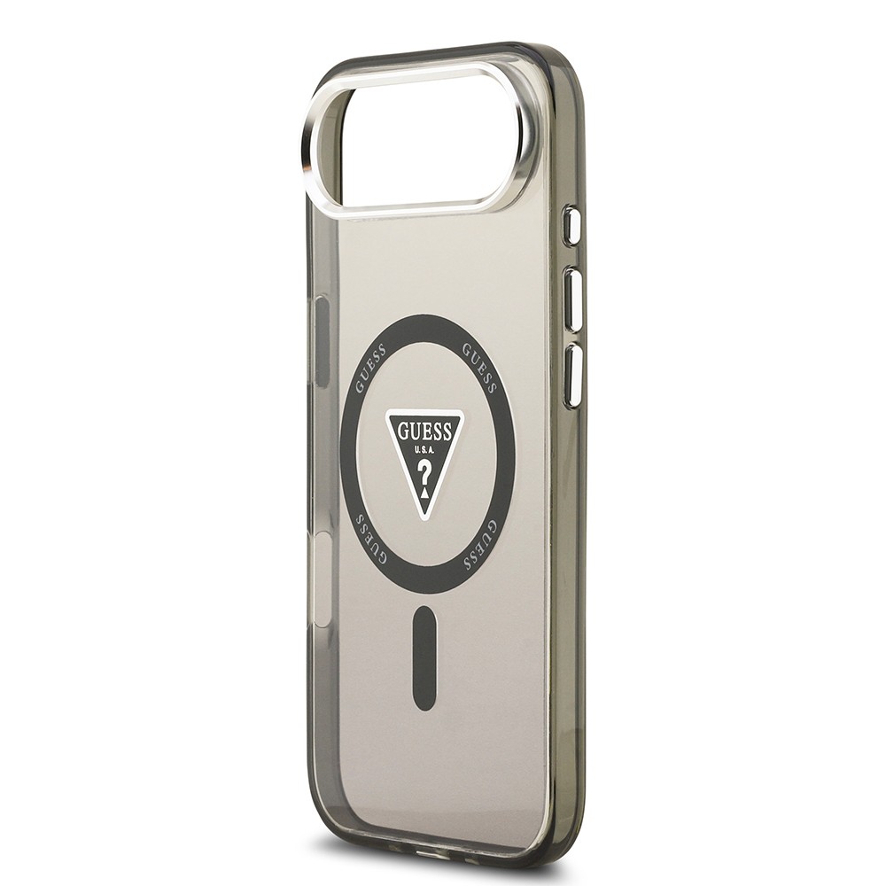 Apple iPhone 17 Air Kılıf Guess Orjinal Lisanslı M-safe Şarj Özellikli IML Baskılı Üçgen Logolu Metal Kamera Çerçeveli Kapak