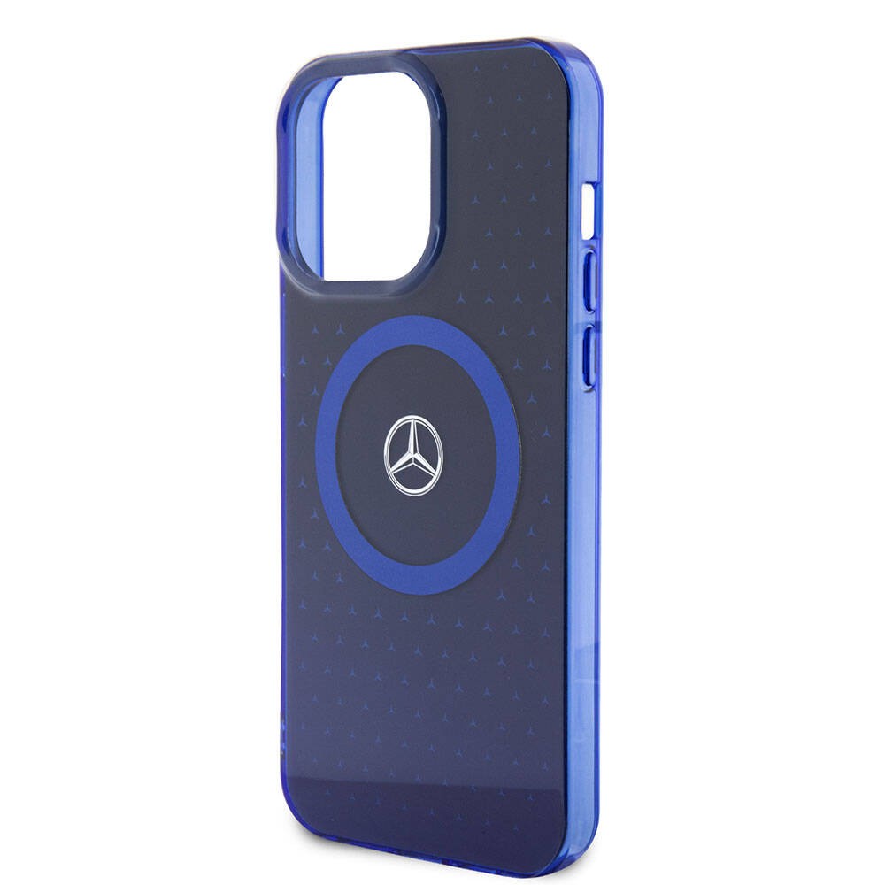 Apple iPhone 15 Pro Max Kılıf Mercedes Benz Orjinal Lisanslı M-safe Şarj Özellikli Çift Katmanlı Mavi Yıldız Desenli Kapak