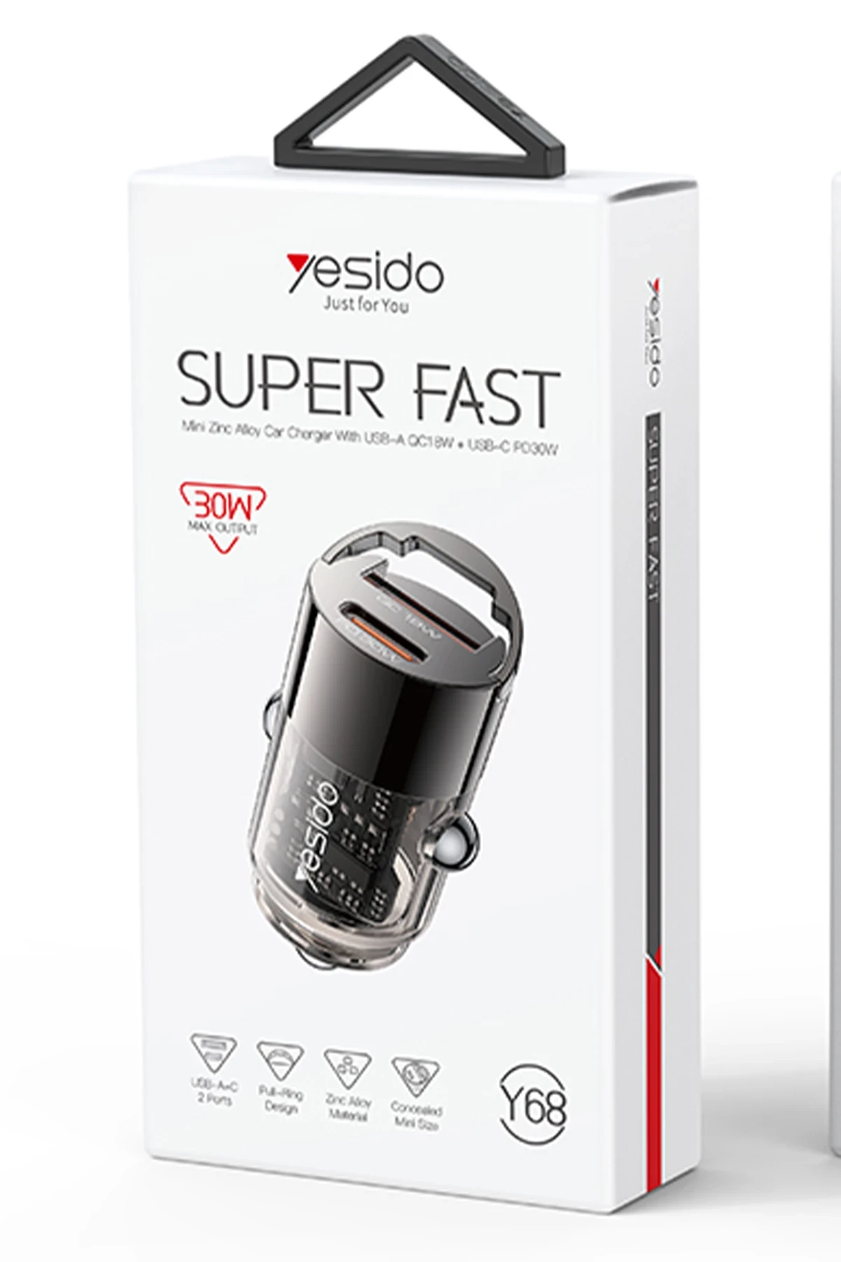 Yesido Y68 1 Adet 30W Type-C ve 1 Adet 18W USB Çıkışlı PD Hızlı Araç Şarj