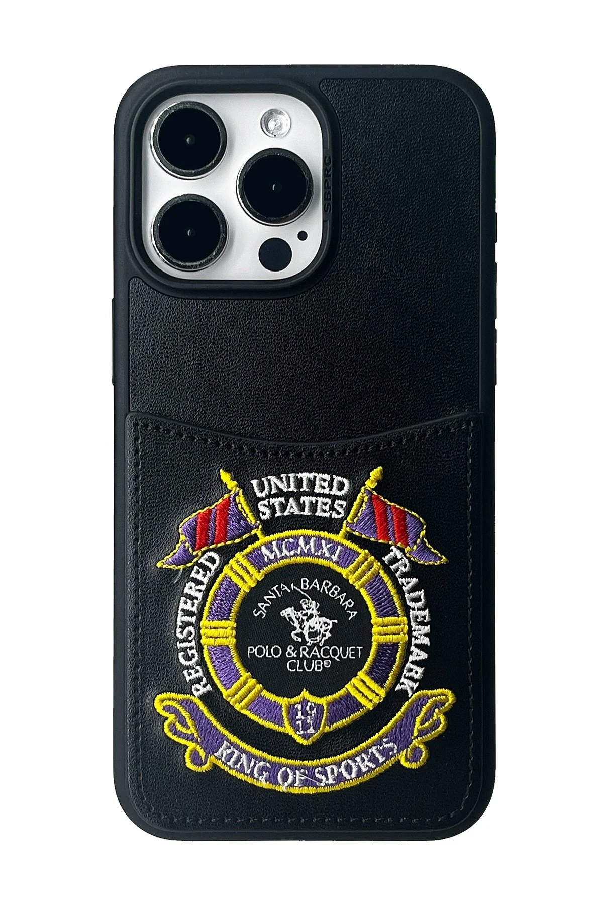 Santa Barbara Polo Racquet Club iPhone 15 Pro Abner İçi Süet Nakış Desenli Kartvizitli Kılıf