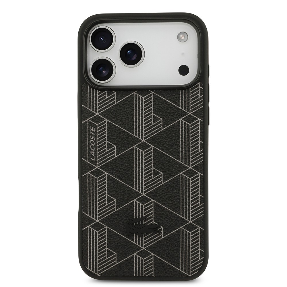 Apple iPhone 17 Pro Max Kılıf Lacoste Orjinal Lisanslı M-safe Şarj Özellikli PU Deri Tasarımlı Kartlıklı Karışık Monogram Desenli Kapak