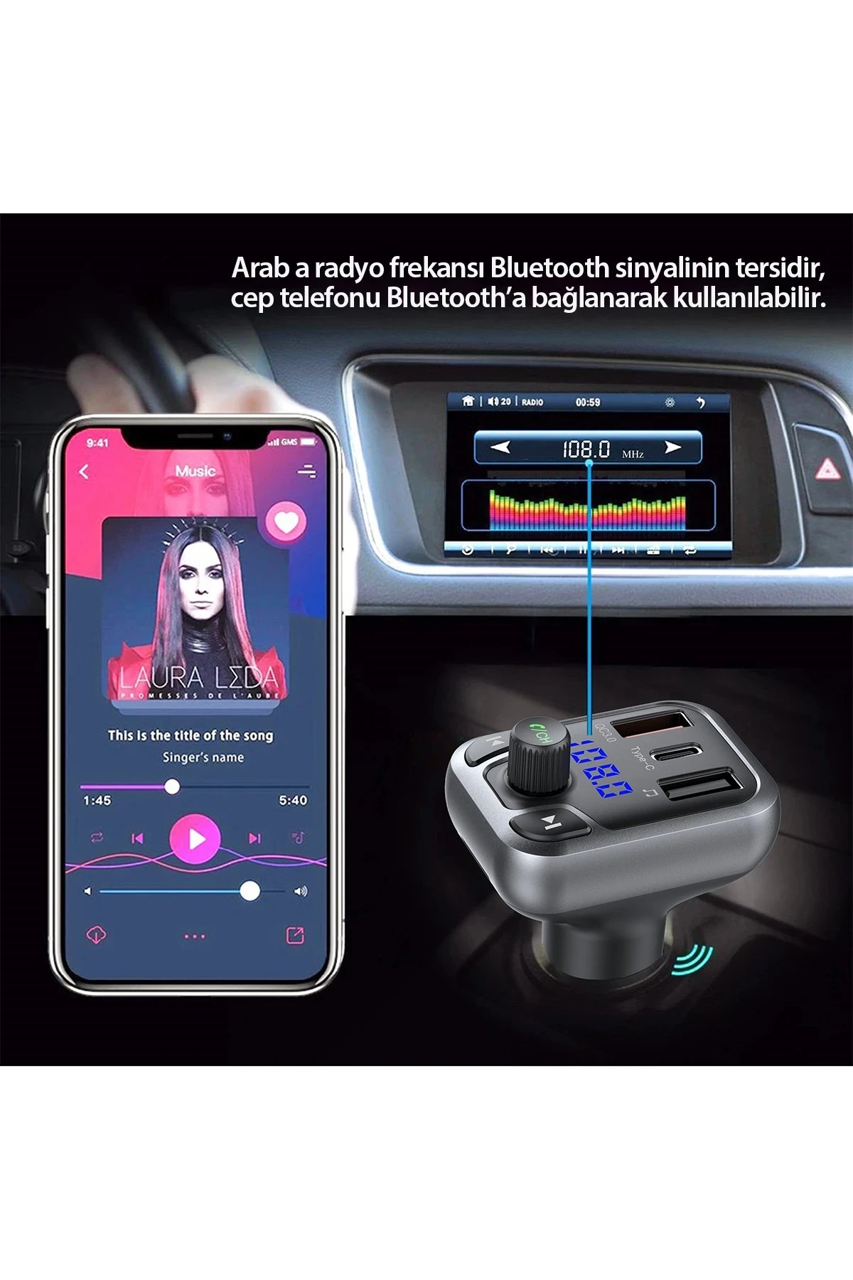 Earldom M63 Bluetooth USB3.0 ve Type C PD Hızlı Şarj FM Transmitter