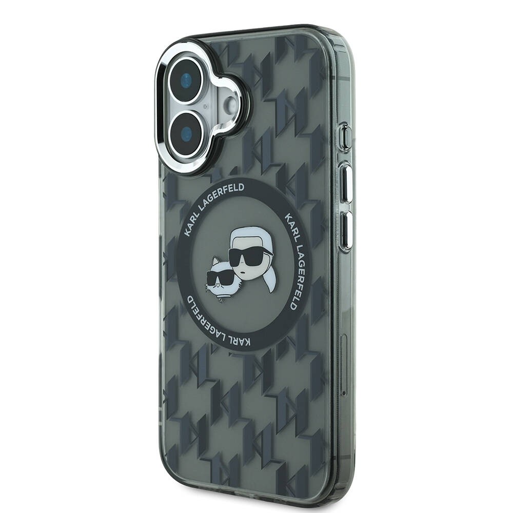 Apple iPhone 16 Kılıf Karl Lagerfeld Orjinal Lisanslı M-safe Şarj Özellikli IML Baskılı Metal Monogram KC Heads Kapak