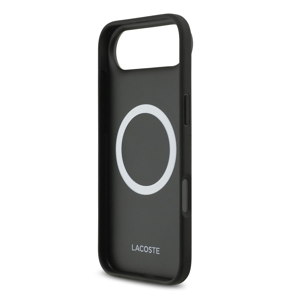 Apple iPhone 17 Air Kılıf Lacoste Orjinal Lisanslı M-safe Şarj Özellikli PU Pike Desenli Metal Logolu Kartlıklı Kapak