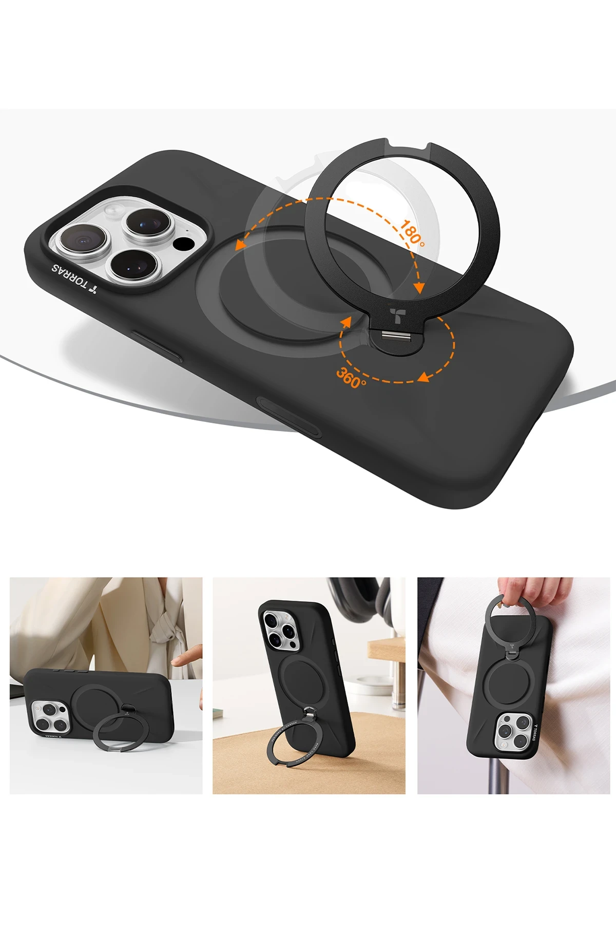 Torras Apple iPhone 16 Pro Max O Stand Spin Silicone Serisi Magsafe Kılıf