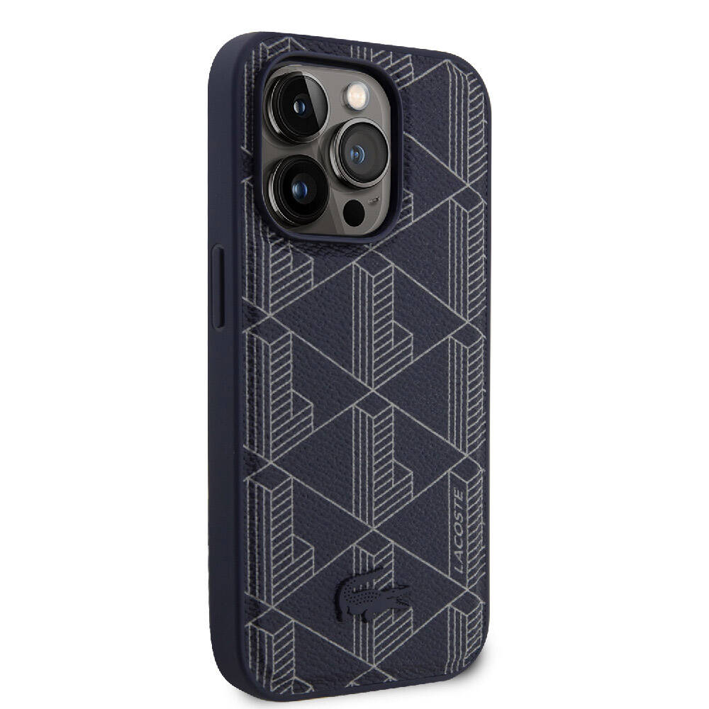 Apple iPhone 15 Pro Max Kılıf Lacoste Orjinal Lisanslı M-safe Şarj Özellikli PU Deri Görünümlü Karışık Monogram Desenli Kapak