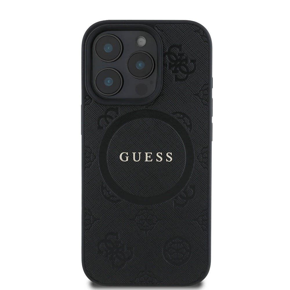Apple iPhone 16 Pro Kılıf Guess Orjinal Lisanslı M-safe Şarj Özellikli Yazı Logolu Saffiano Peony Kapak