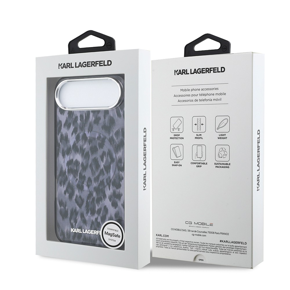 Apple iPhone 17 Air Kılıf Karl Lagerfeld Orjinal Lisanslı M-safe Şarj Özellikli IML Leopar Baskılı Kapak