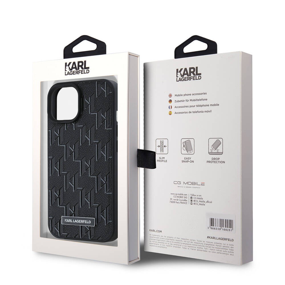 Apple iPhone 15 Kılıf Karl Lagerfeld Orjinal Lisanslı M-safe Şarj Özellikli KL Yazılı Hot Stamp Kapak