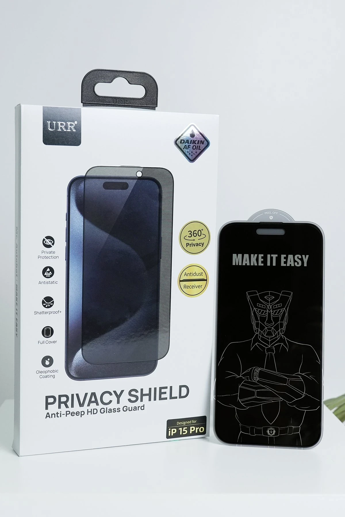 URR iPhone 15 Pro 4 Way Anti Spy 360 Privacy Cam Ekran Koruyucu