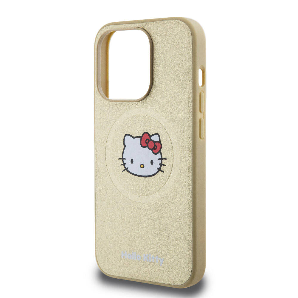 Apple iPhone 15 Pro Kılıf Hello Kitty Orjinal Lisanslı M-safe Şarj Özellikli Kitty Head Deri Kapak