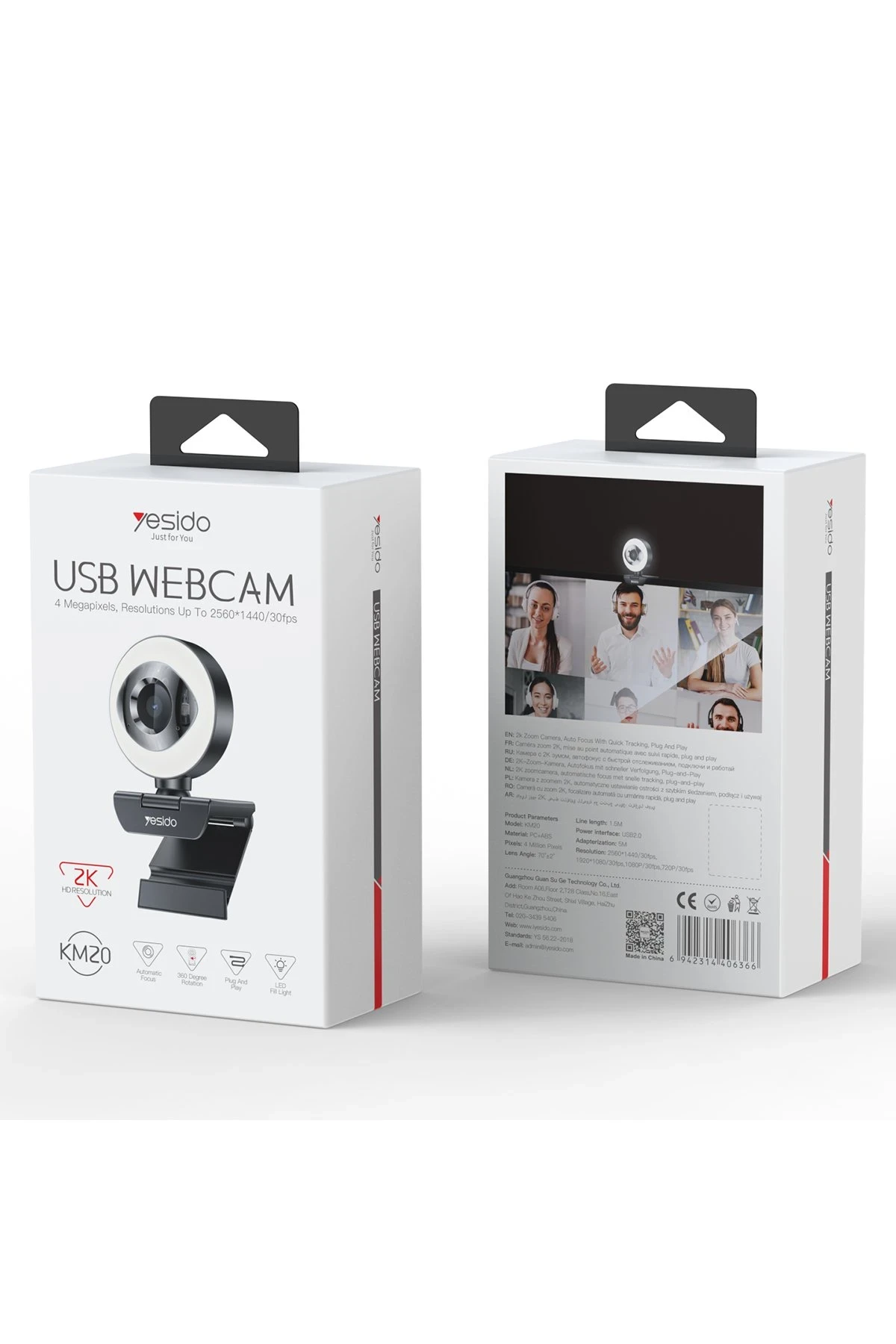 Yesido KM20 2K 4MP Led Aydınlatmalı USB Web Kamera