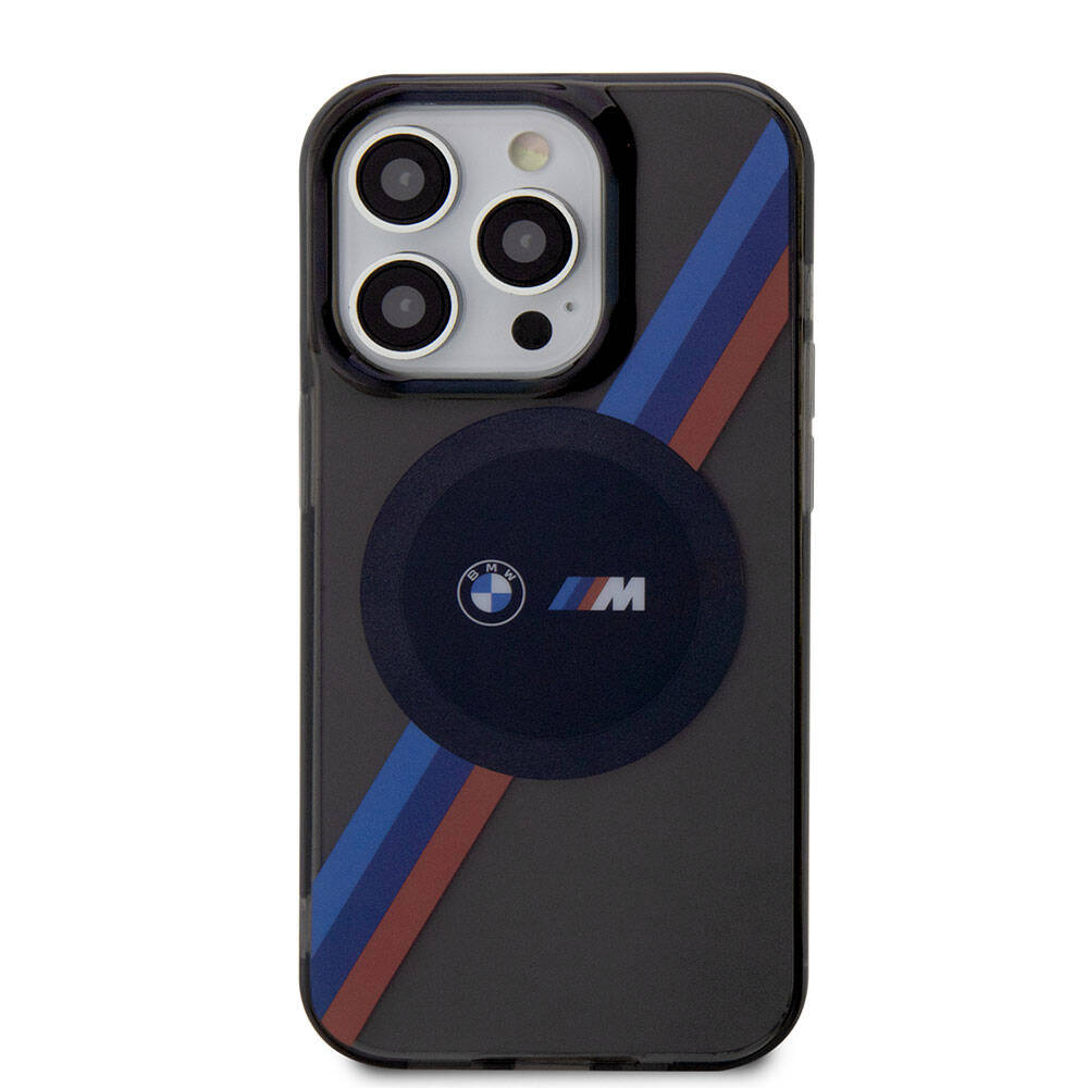 Apple iPhone 15 Pro Kılıf BMW M-safe Şarj Özellikli Transparan Tricolor Stripes Orjinal Lisanslı Kapak