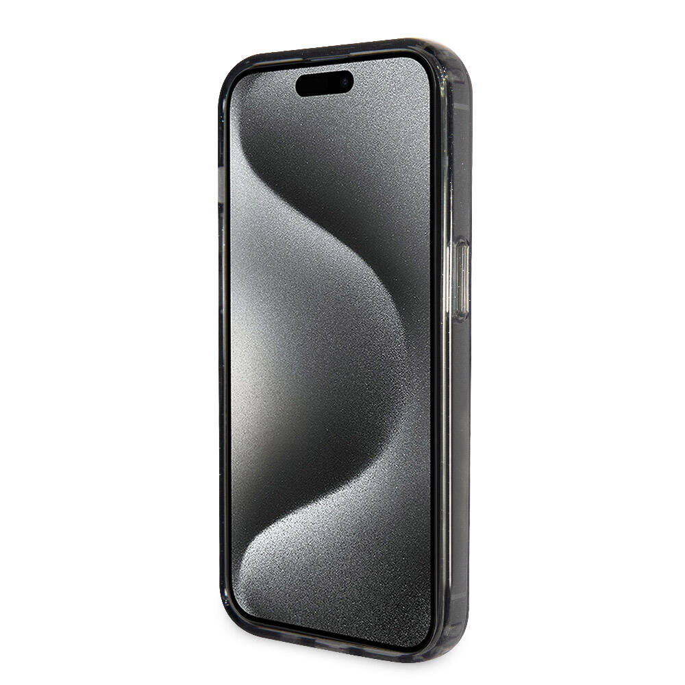 Apple iPhone 15 Pro Max Kılıf Guess Orjinal Lisanslı M-safe Şarj Özellikli Simli Arka Yüzey Ring Standlı Kapak