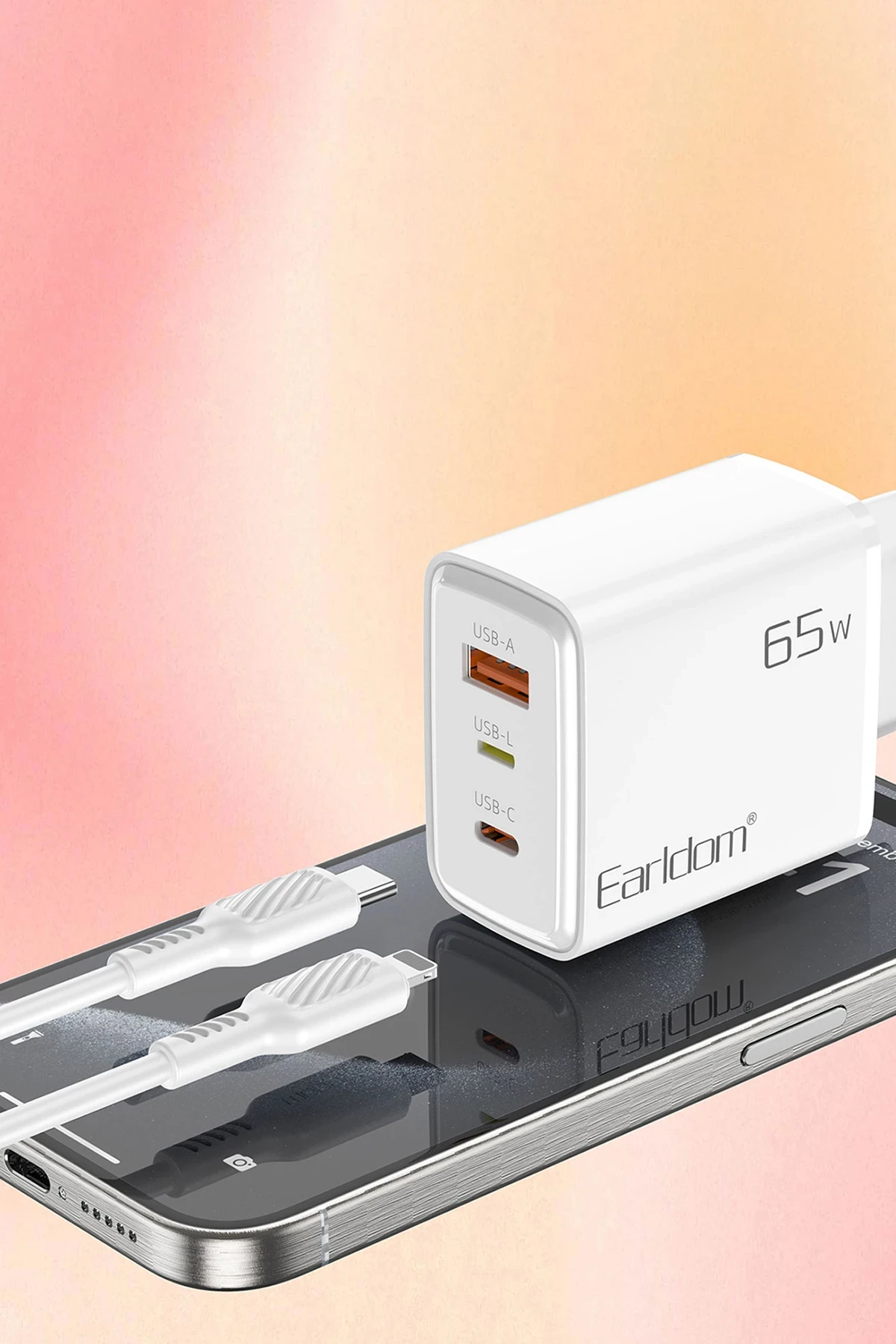Earldom EU53 Type-C Lightning ve USB Çıkışlı 65W PD Hızlı Şarj Aleti