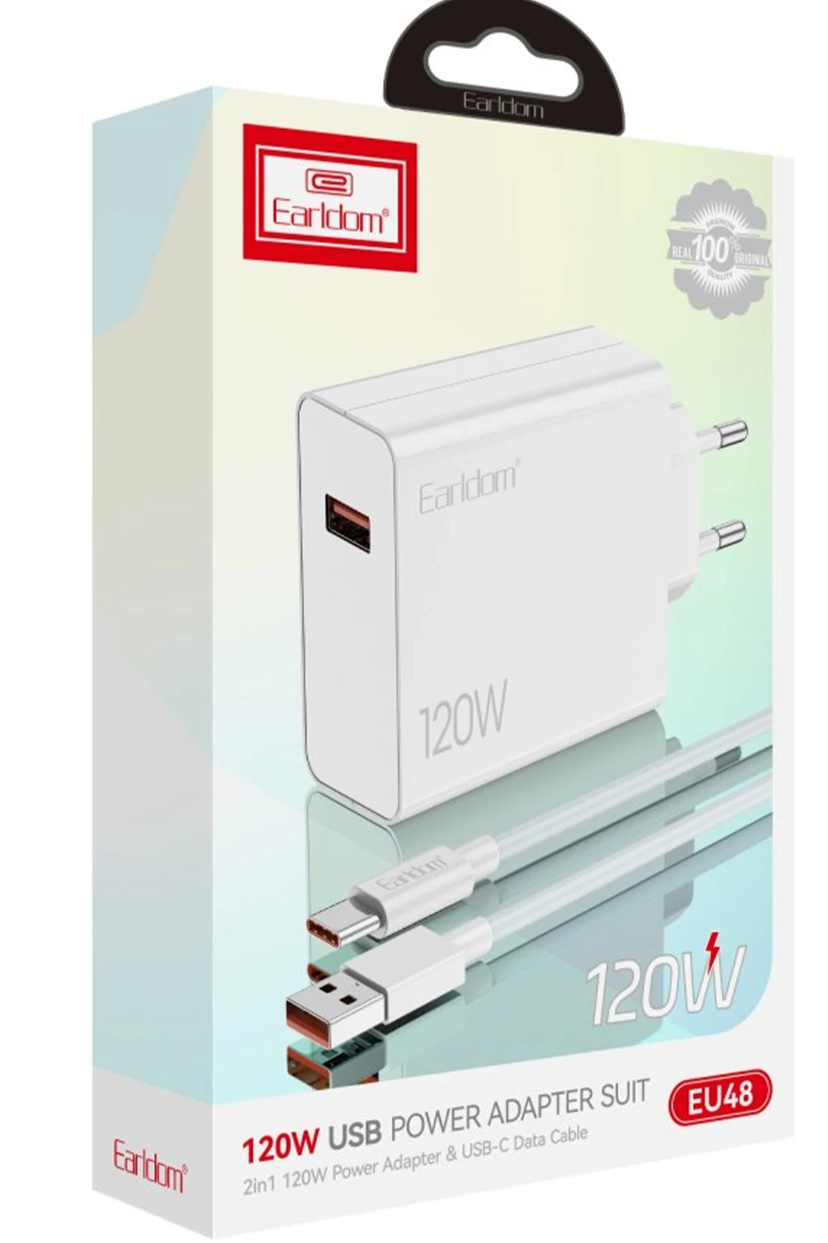 Earldom EU48 120W USB QC 3.0 Çıkışlı ve USB to Type-C Kablolu PD Hızlı Şarj Cihazı