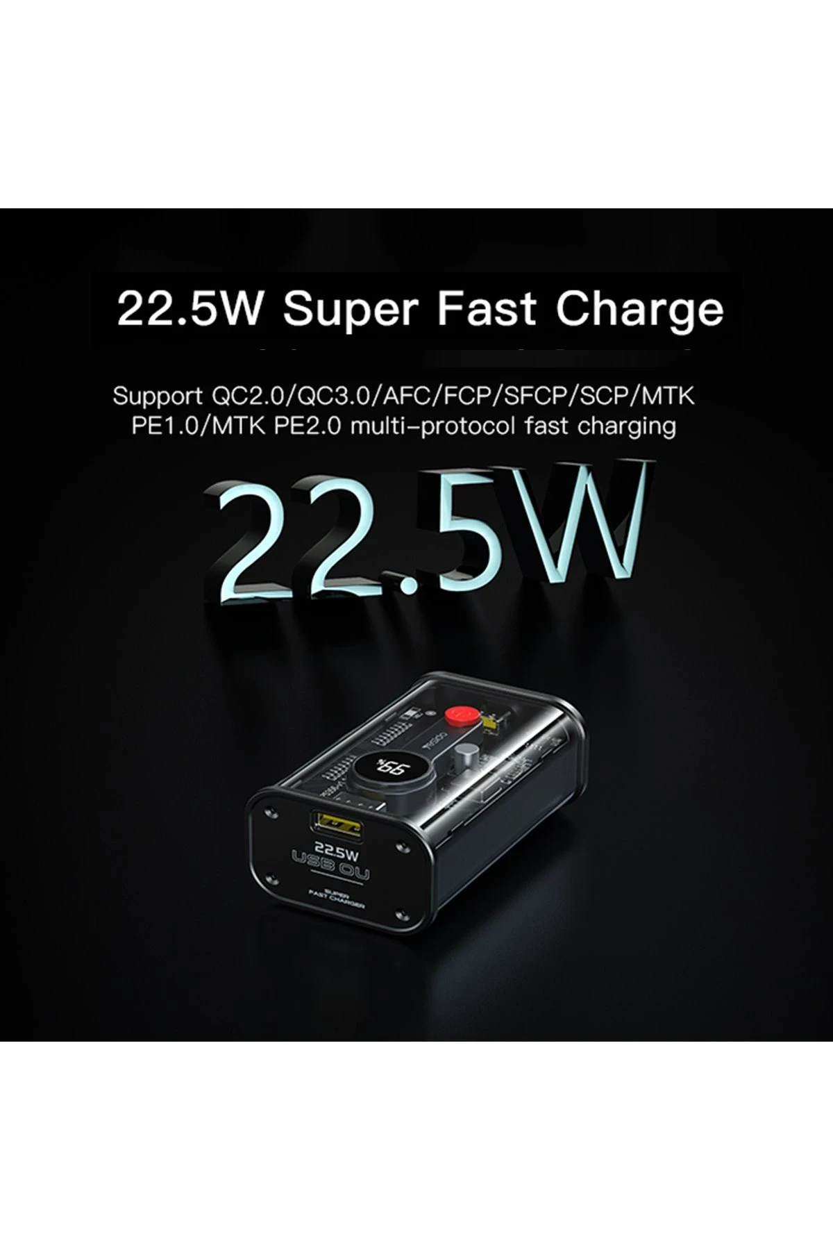 Yesido YP35 10.000 mAh USB3.0 PD Hızlı Şarj Powerbank - Şeffaf