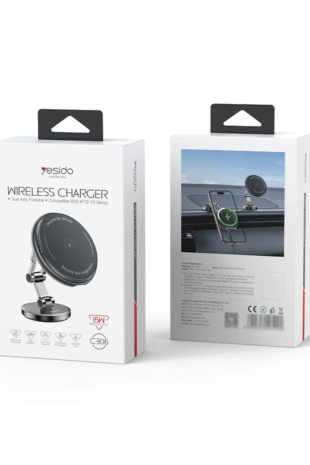 Yesido C306 Yapışkanlı 360 Derece Ayarlanabilir 15W Kablosuz Şarjlı Magsafe Araç Tutucu