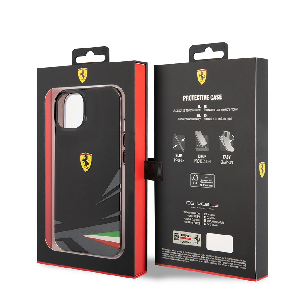 Apple iPhone 14 Kılıf Ferrari Orjinal Lisanslı Baskı Logolu İtalyan Bayrak Baskılı Dizayn Kapak