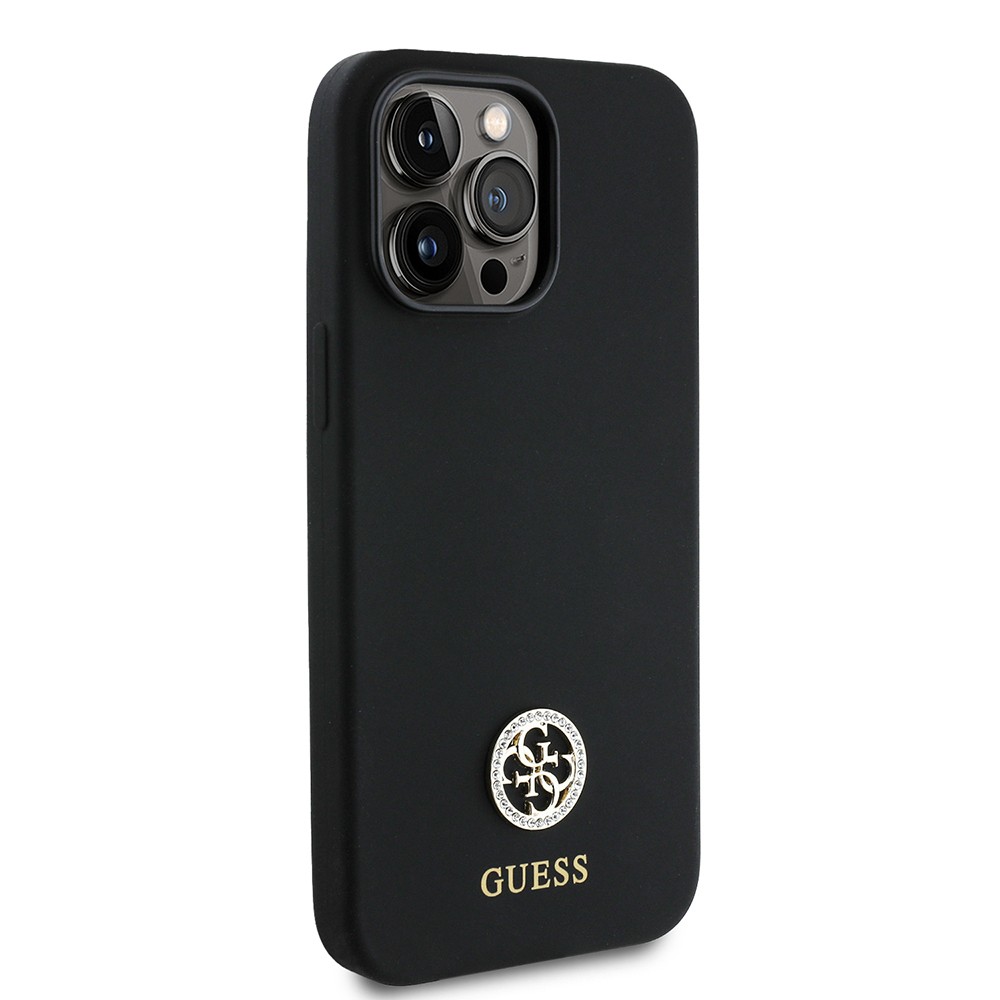 Apple iPhone 14 Pro Max Kılıf Guess Orjinal Lisanslı Yazı ve Taşlı 4G Logolu Silikon Kapak