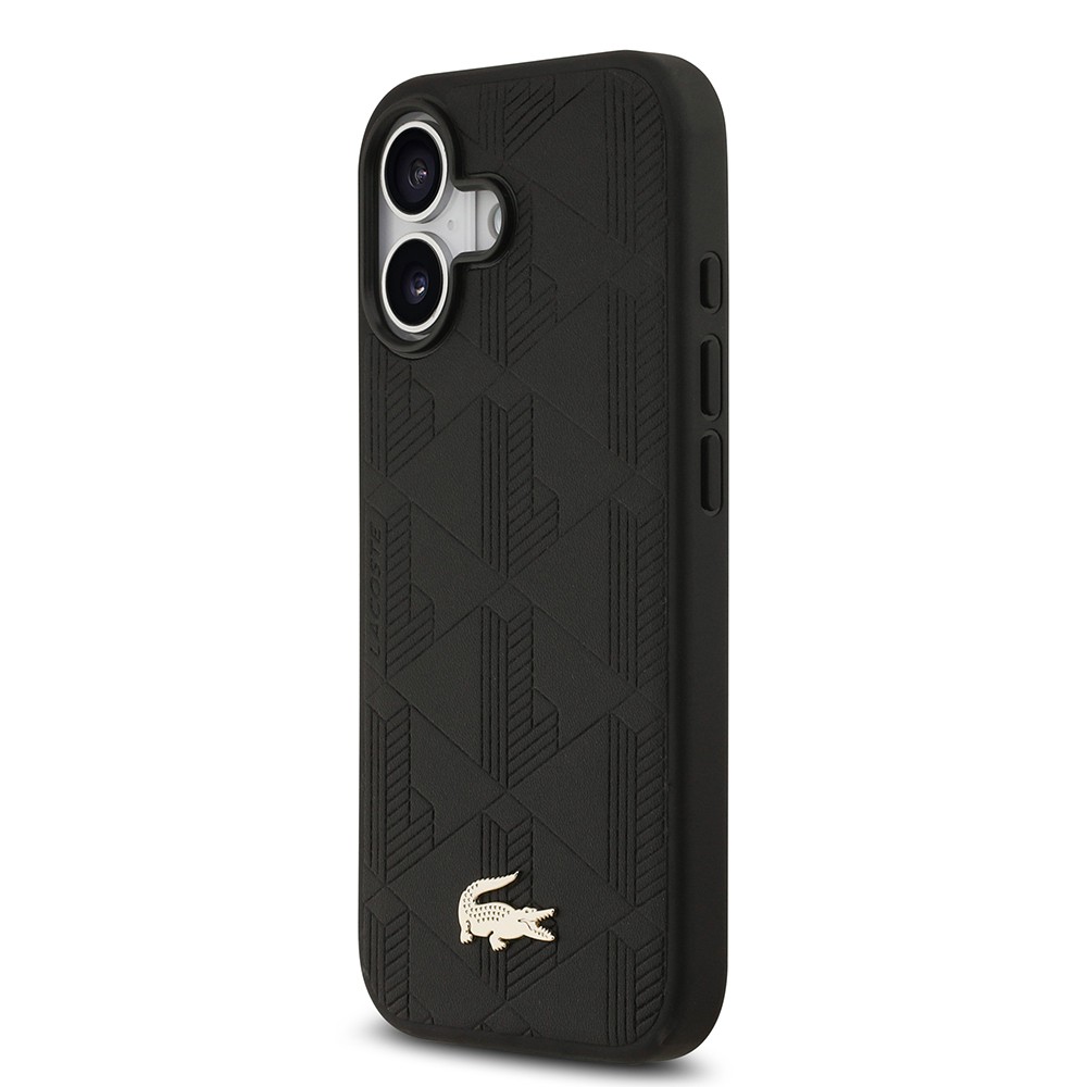 Apple iPhone 17 Kılıf Lacoste Orjinal Lisanslı M-safe Şarj Özellikli PU Deri Tasarımlı Karışık Monogram Desenli Kapak