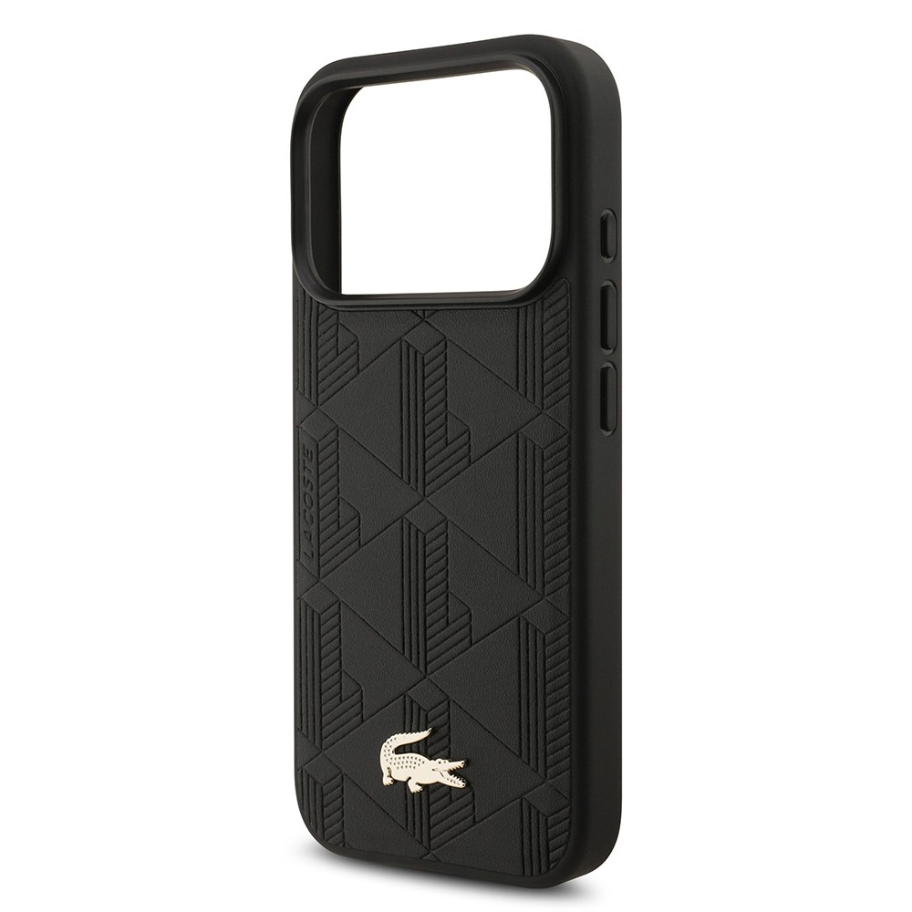 Apple iPhone 17 Pro Kılıf Lacoste Orjinal Lisanslı M-safe Şarj Özellikli PU Deri Tasarımlı Karışık Monogram Desenli Kapak