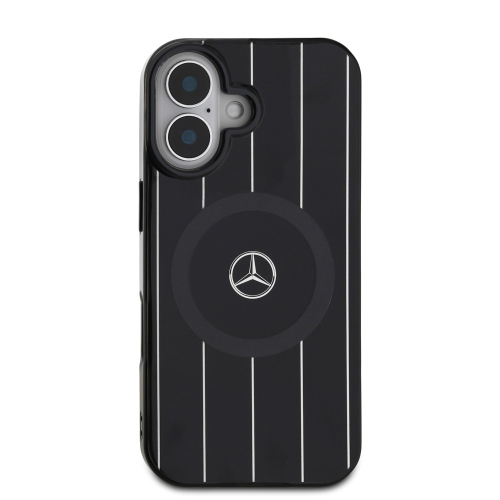 Apple iPhone 16 Kılıf Mercedes Benz Orjinal Lisanslı M-safe Şarj Özellikli Çift Katmanlı Paralel Çizgi Desenli Kapak