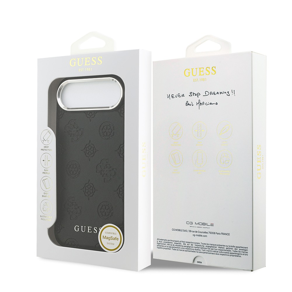 Apple iPhone 17 Air Kılıf Guess Orjinal Lisanslı M-safe Şarj Özellikli Sıcak Baskılı Klasik Yazı Logolu PU Deri Peony Kapak