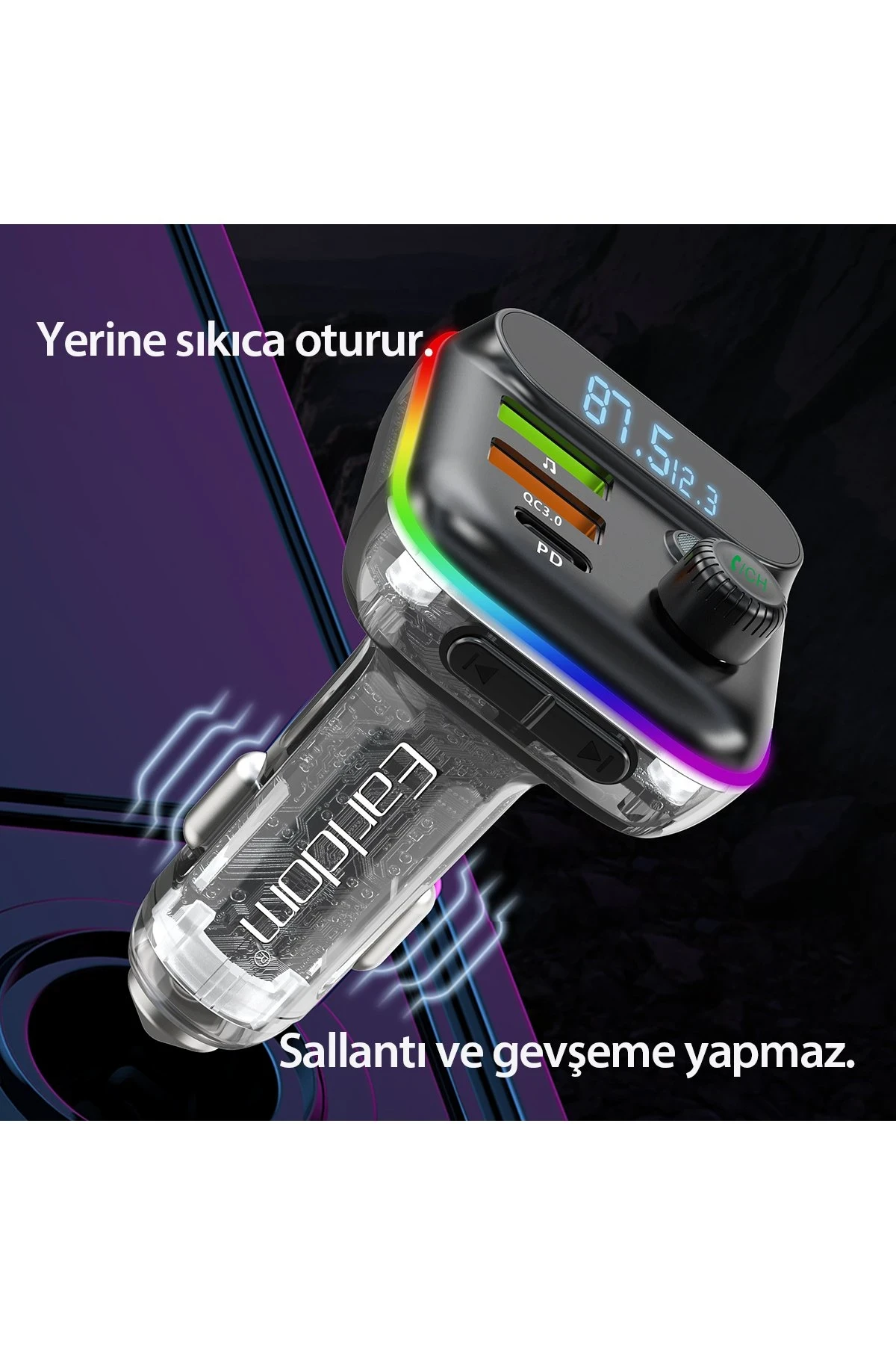 Earldom M80 Bluetooth USB3.0 ve Type C PD Hızlı Şarj FM Transmitter