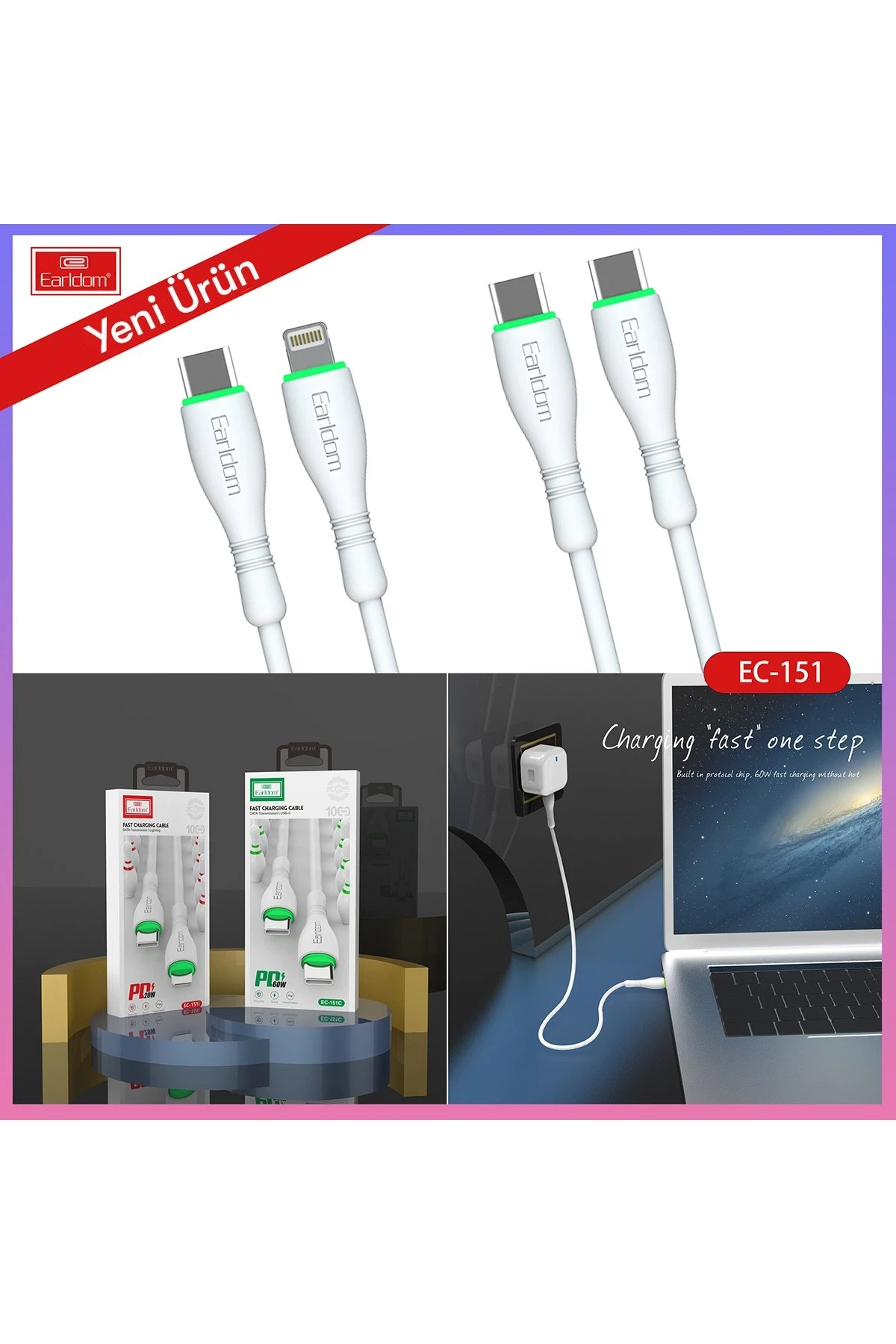 Earldom EC-151i PD 20W Type-C to Lightning 1M Hızlı Şarj Kablosu