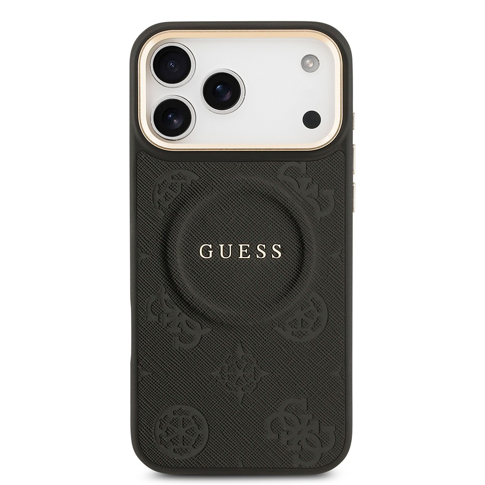 Apple iPhone 17 Pro Max Kılıf Guess Orjinal Lisanslı M-safe Şarj Özellikli Sıcak Baskılı Yazı Logolu PU Deri Peony Kapak