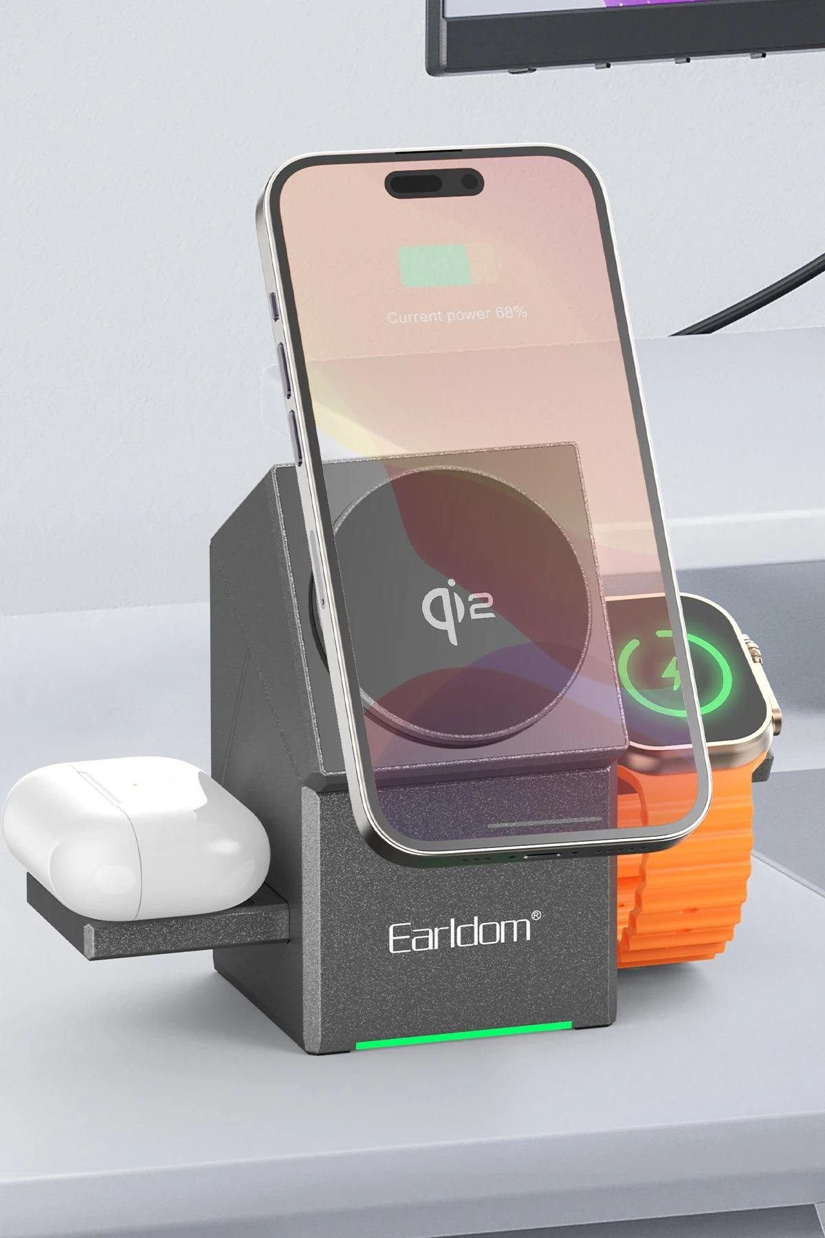 Earldom WC65 3in1 15W Telefon 2.5W Saat ve 5W Airpods İçin Kablosuz Şarj Standı