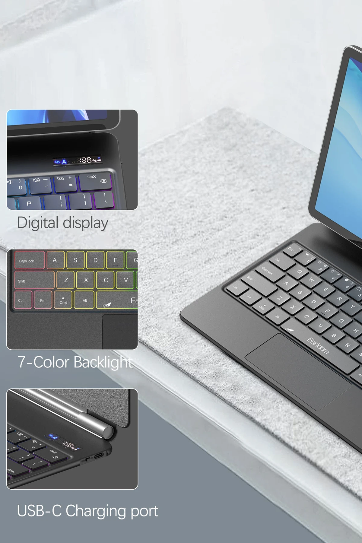 Earldom KB12 Galaxy X610 Tab S9 FE Plus 12.4 Kablosuz Klavyeli Tablet Kılıfı
