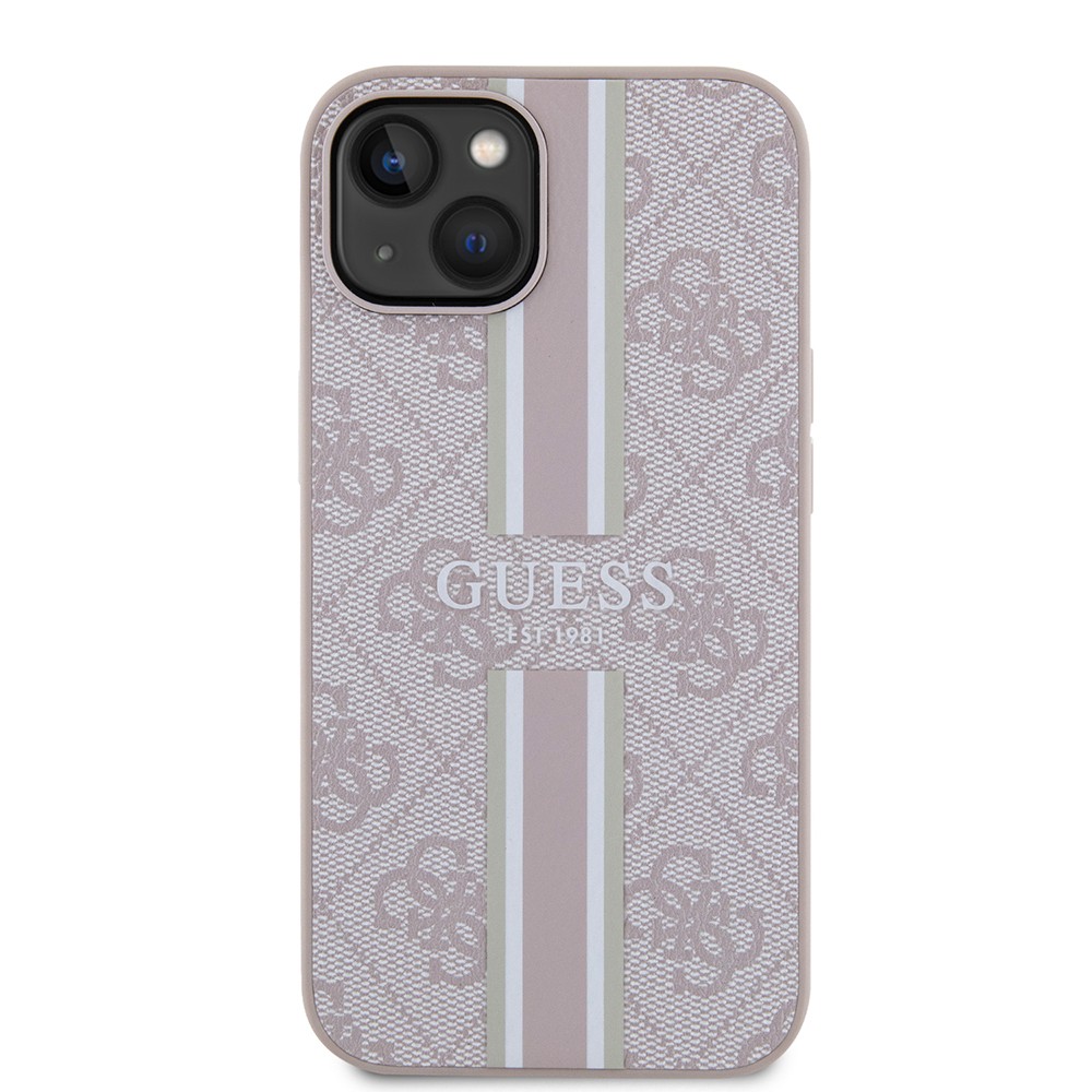 Apple iPhone 15 Kılıf Guess Orjinal Lisanslı M-safe Şarj Özellikli 4G Şerit Tasarımlı Printed Kapak