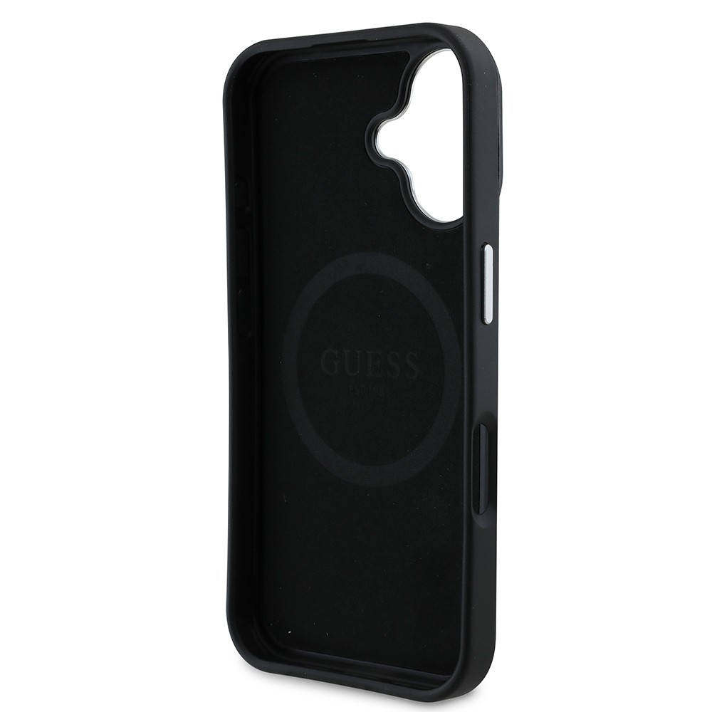 Apple iPhone 16 Plus Kılıf Guess Orjinal Lisanslı M-safe Şarj Özellikli Grained Triangle Kapak