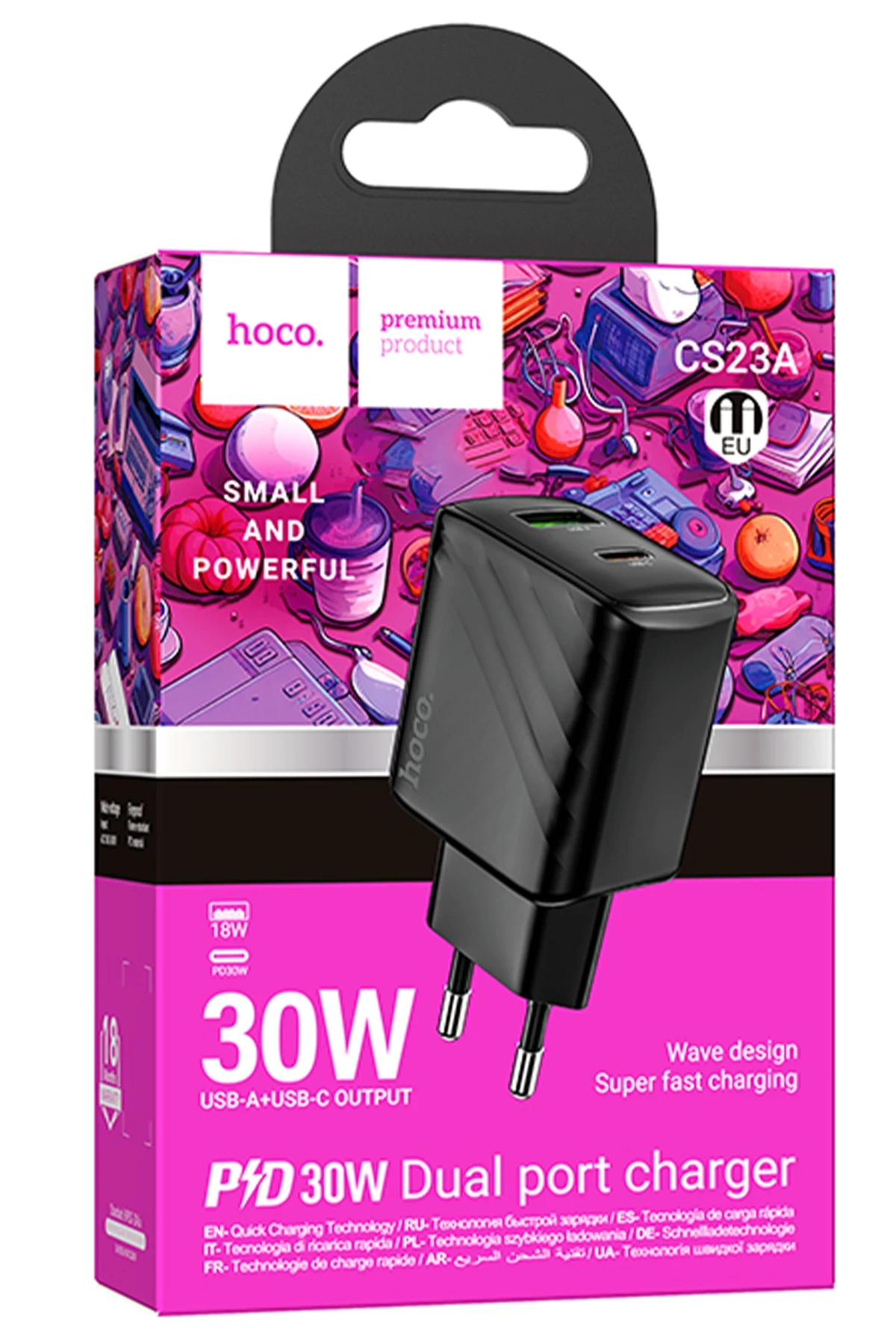 Hoco. CS23A Sunlight 30W 1 Adet Type-C ve 1 Adet USB 3.0 QC Çıkışlı PD Hızlı Şarj Aleti