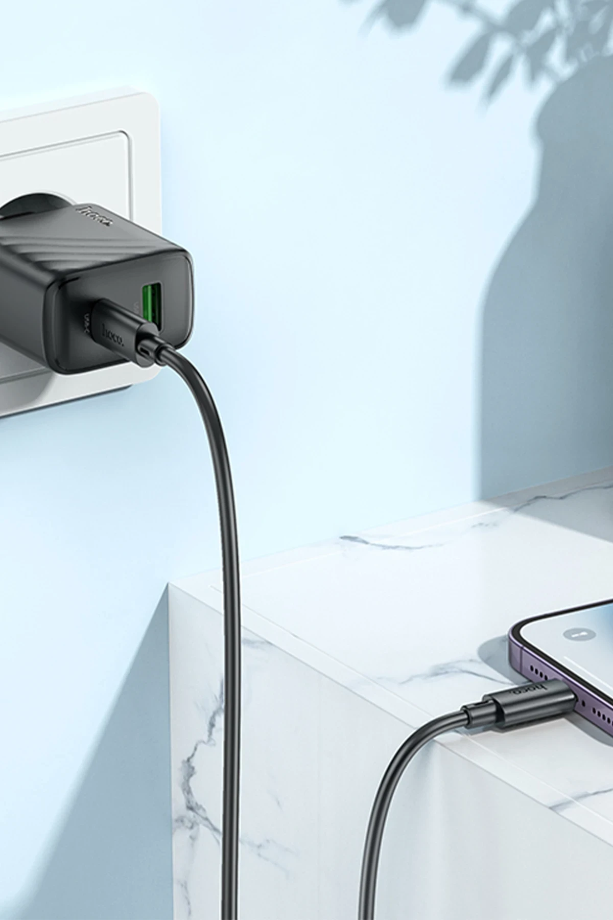 Hoco. CS23A Sunlight 30W 1 Adet Type-C ve 1 Adet USB 3.0 QC Çıkışlı PD Hızlı Şarj Aleti