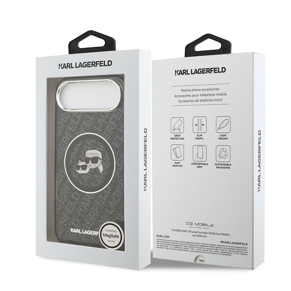 Apple iPhone 17 Air Kılıf Karl Lagerfeld Orjinal Lisanslı Parlayan Simli Karl & Choupette Heads Kapak