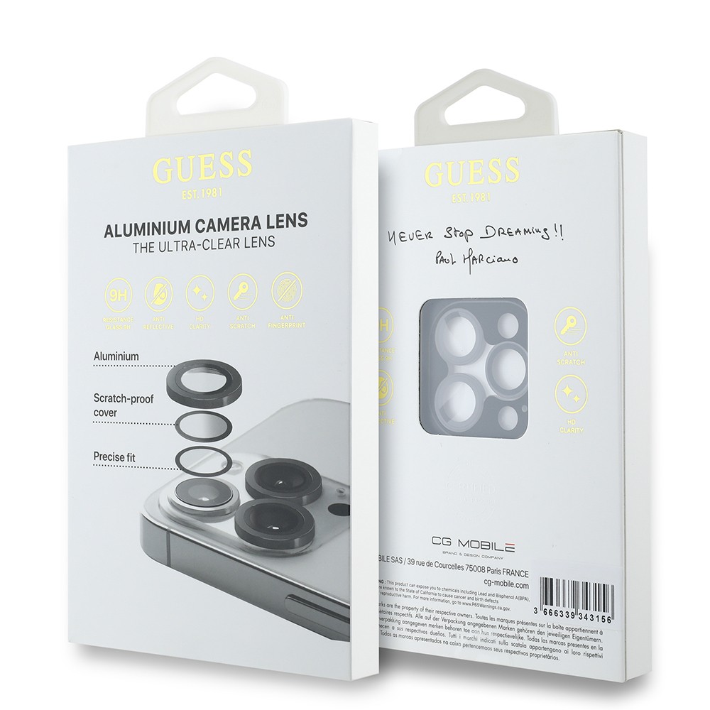 Apple iPhone 15 Pro Guess Orjinal Lisanslı Metal Kamera Lens Koruyucu