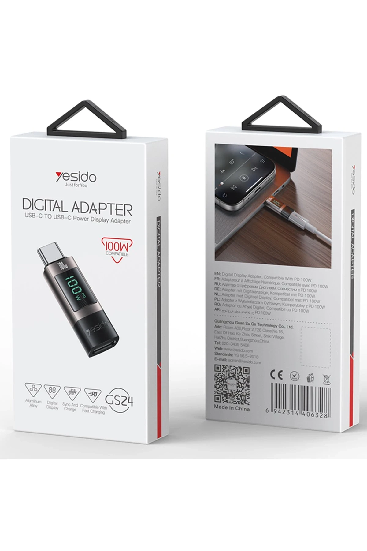 Yesido GS24 Type-C to Type-C 100W Dijital Ekranlı Dönüştürücü