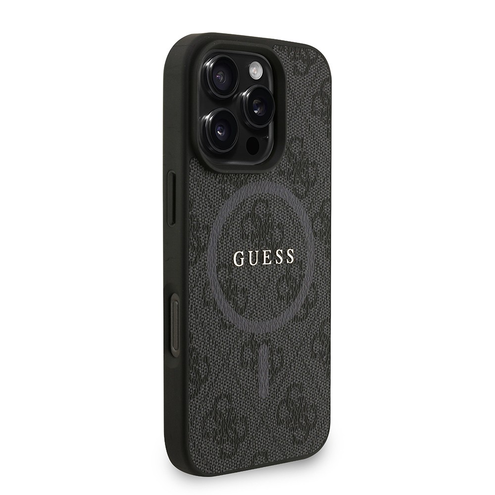 Apple iPhone 16 Pro Kılıf Guess Orjinal Lisanslı M-safe Şarj Özellikli PU Deri Bilek Askı İpli Yazı Logolu Kapak