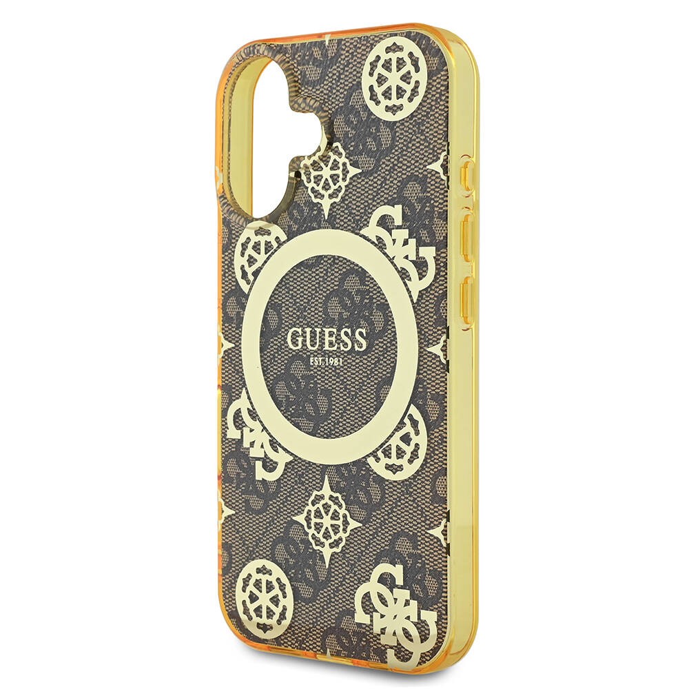 Apple iPhone 16 Plus Kılıf Guess Orjinal Lisanslı M-safe Şarj Özellikli 4G Desenli IML Yazı Logolu Peony Kapak