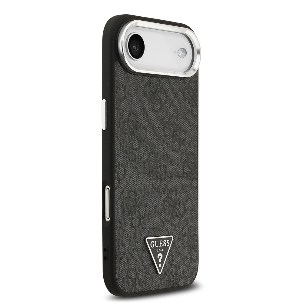 Apple iPhone 17 Air Kılıf Guess Orjinal Lisanslı M-safe Şarj Özellikli Gümüş Metal Kamera Çerçeveli Üçgen Logo 4G Desenli Kapak