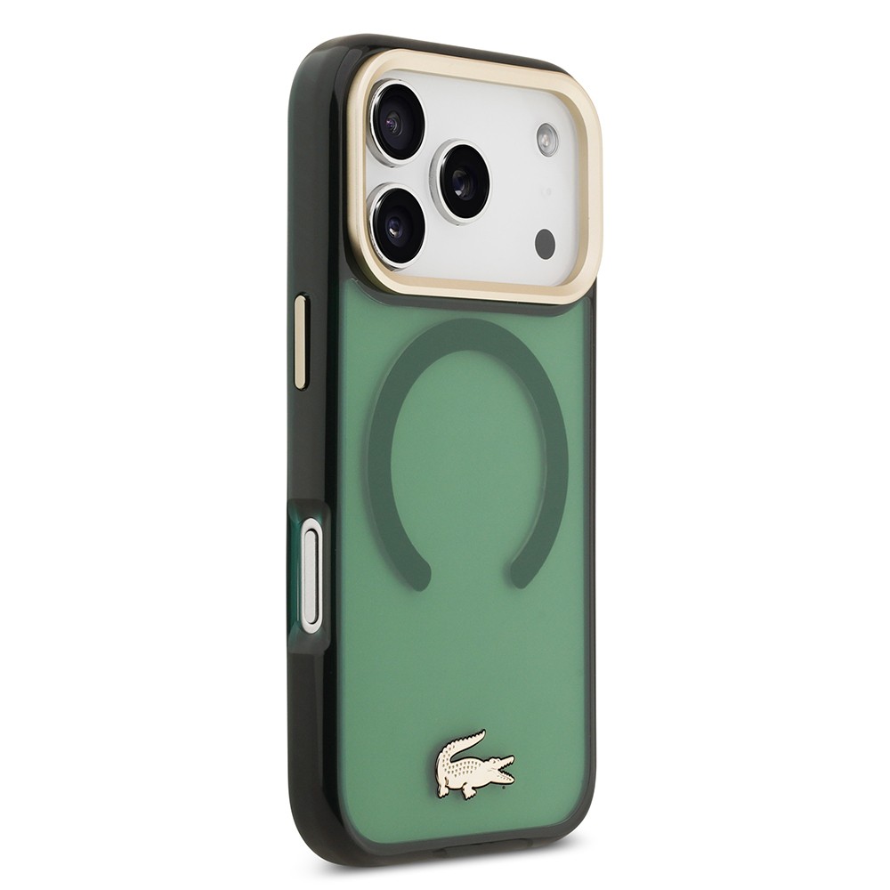Apple iPhone 17 Pro Kılıf Lacoste Orjinal Lisanslı M-safe Şarj Özellikli Gold Timsah Logolu Buzlu Kapak